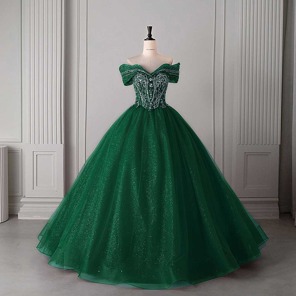Crystal Tulle Ball Gown Wedding Dress Off-Shoulder Princess Dresses