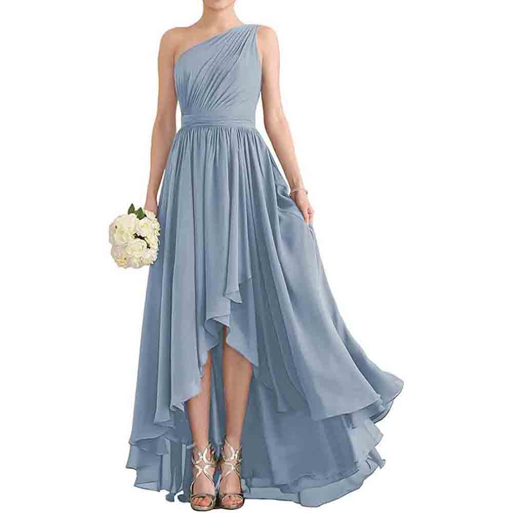 One Shoulder Bridesmaid Dresses High Low Chiffon Evening Formal Gown