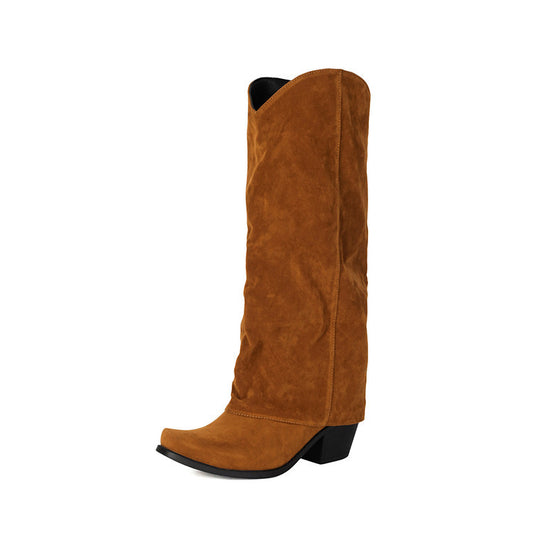 Suede Knee High Boots with Chunky Heel – Women’s Stylish Tall Suede Boots
