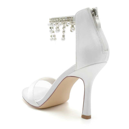 Bridal Heel 3.74" Ankle Strap Open-Toe Crystal Wedding Shoes