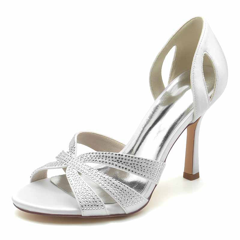 3.74" Glitter Prom Heels Slip On Satin Wedding Sandals