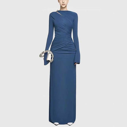 Ruched Draped Detail Maxi Dress Long Sleeve Prom Dresses