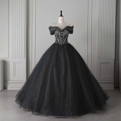 Crystal Tulle Ball Gown Wedding Dress Off-Shoulder Princess Dresses