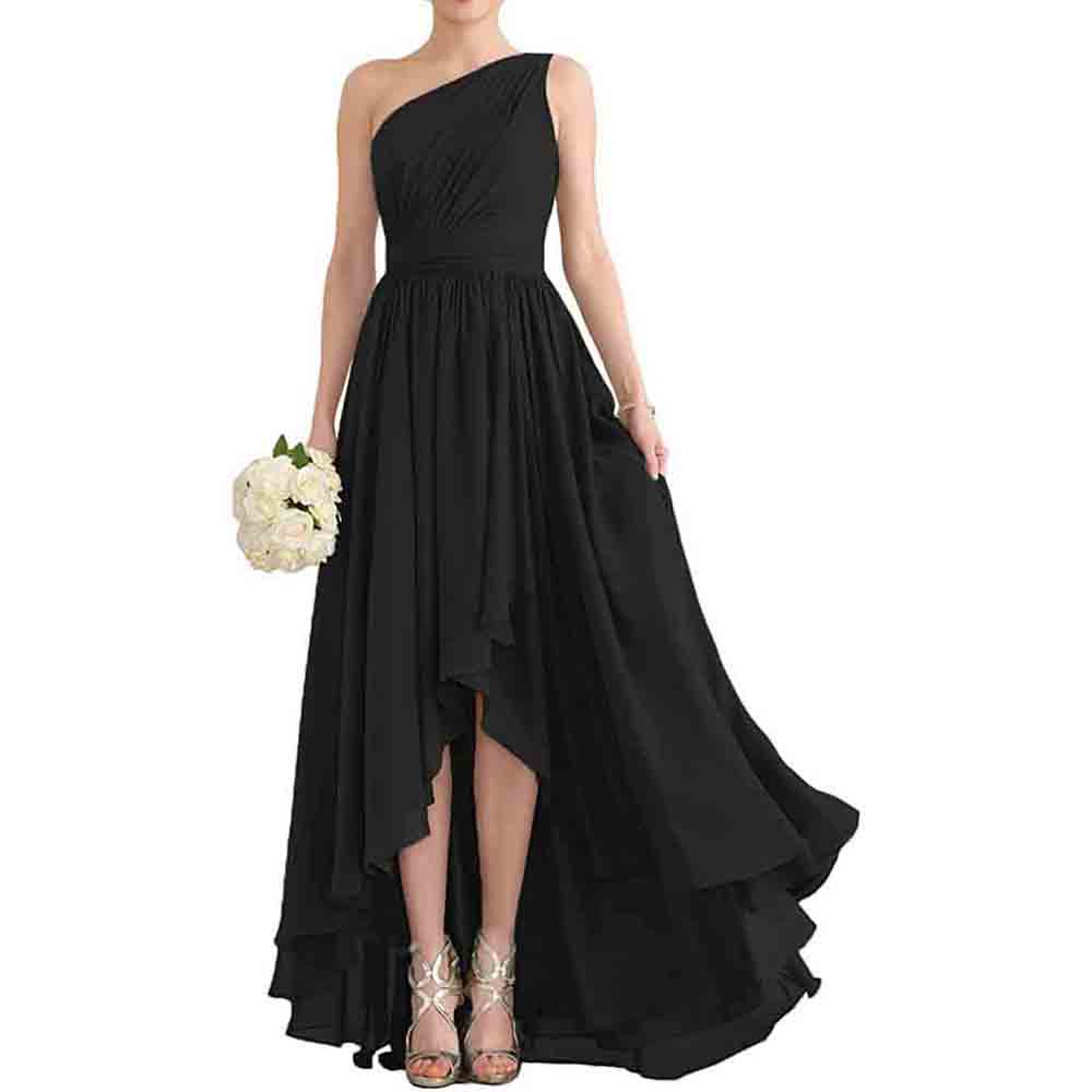 One Shoulder Bridesmaid Dresses High Low Chiffon Evening Formal Gown
