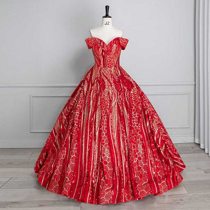 Luxurious Red Ball Gown Prom Dress Off-The-Shoulder Plus Size