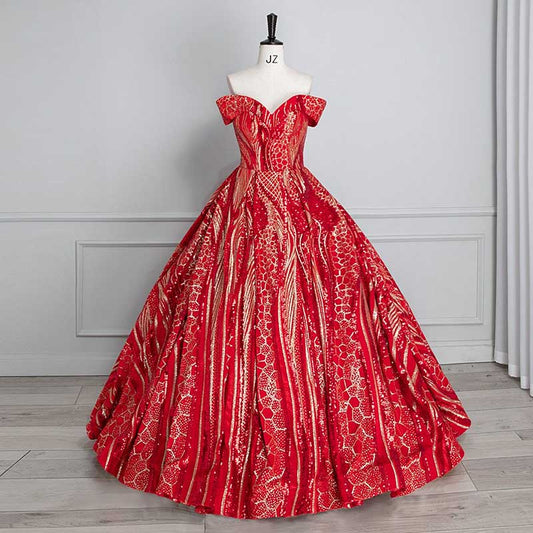 Luxurious Red Ball Gown Prom Dress Off-The-Shoulder Plus Size
