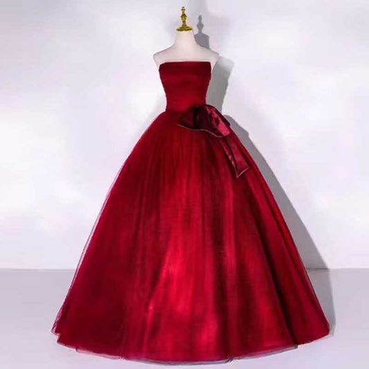 Strapless Tulle Event Dress Long Prom Dress Bow Princess Gown