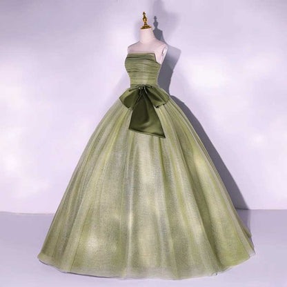 Strapless Tulle Event Dress Long Prom Dress Bow Princess Gown