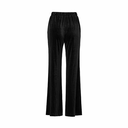 Women's Velvet Pantsuit with Lace-Up and Pearls | Straight Leg