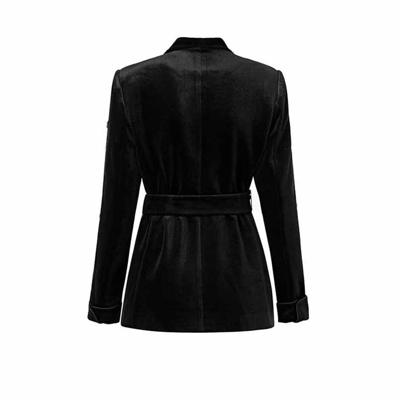 Women's Velvet Pantsuit with Lace-Up and Pearls | Straight Leg