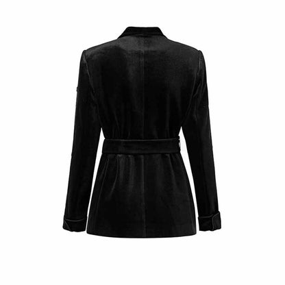 Women's Velvet Pantsuit with Lace-Up and Pearls | Straight Leg