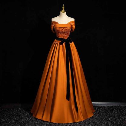 Off Shoulder Court Ball Gown Lace-Up Prom Dress Orange