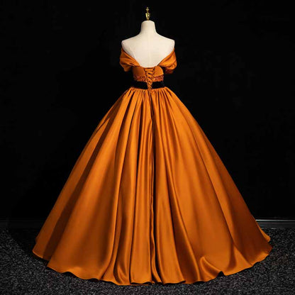 Off Shoulder Court Ball Gown Lace-Up Prom Dress Orange