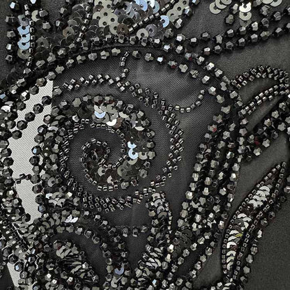 Black Embroidery Wide-Leg Pantsuit V Neck One Button Event Suit