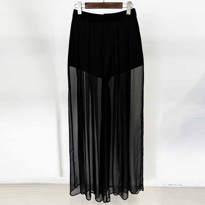 Black Embroidery Wide-Leg Pantsuit V Neck One Button Event Suit