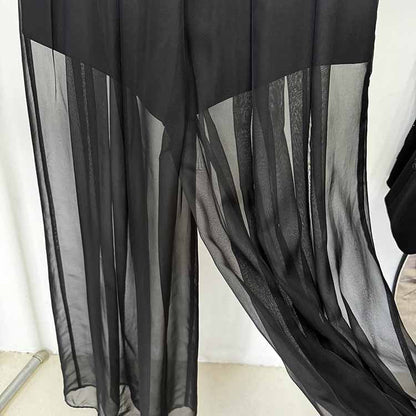 Black Embroidery Wide-Leg Pantsuit V Neck One Button Event Suit