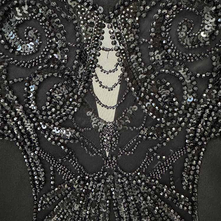 Black Embroidery Wide-Leg Pantsuit V Neck One Button Event Suit