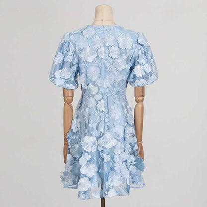 Floral Embroidered Puff Sleeve Mini Dress