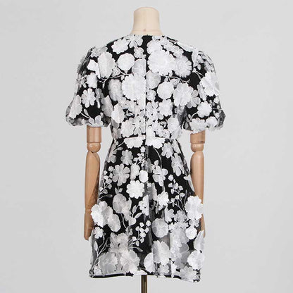 Floral Embroidered Puff Sleeve Mini Dress