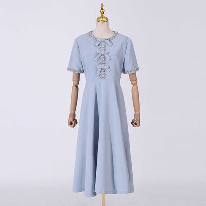Bow-Detailed Crystal-Trim Midi Dress