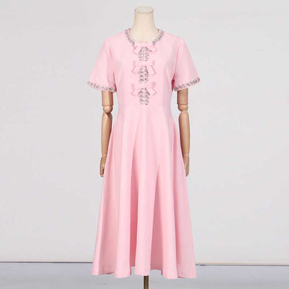 Bow-Detailed Crystal-Trim Midi Dress