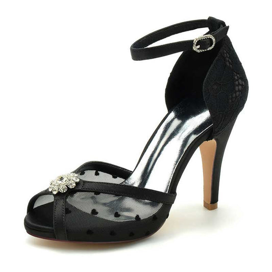 3.94" Platform Wedding Shoes Lace Ankle Strap Sandals Peep Toe Stiletto