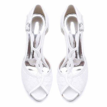 3.94" Satin Bridal Shoes For Wedding Lace Sandals Peep Toe Stiletto
