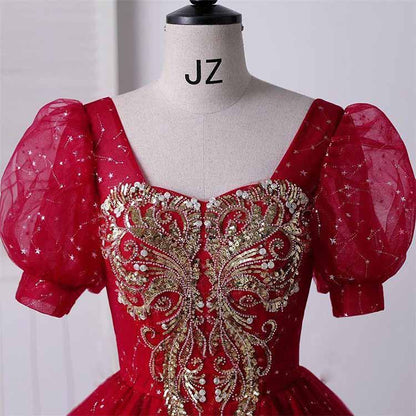 Burgundy Sequin Lace Quinceanera Dress Evening Prom Gown