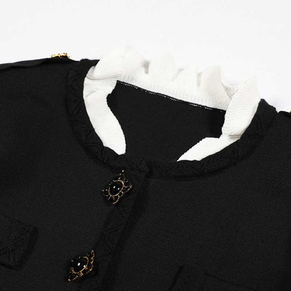 Wide-Leg Pantsuit Black Round-Neck Suit