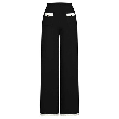 Wide-Leg Pantsuit Black Round-Neck Suit