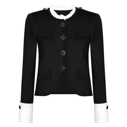 Wide-Leg Pantsuit Black Round-Neck Suit