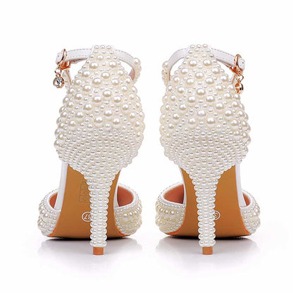 Closed Toe Wedding Shoes Pearls Detail Bridal Heels Prom Shoes