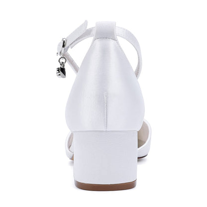 Wedding Shoes Satin Chunky Heel Crystal Detail Ankle Strap Dress Shoes