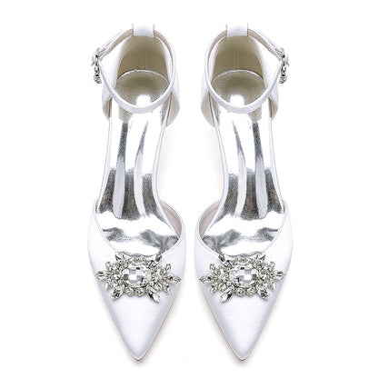 Wedding Shoes Satin Chunky Heel Crystal Detail Ankle Strap Dress Shoes