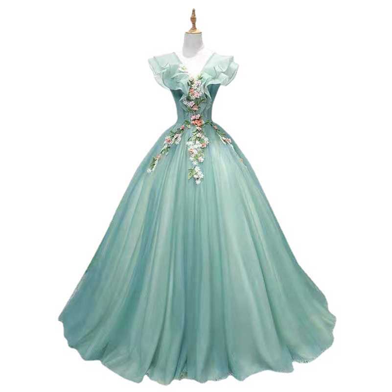 Sage Green Prom Dress Flying Sleeve Evening Ball Gown Dress