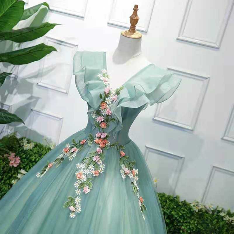 Sage Green Prom Dress Flying Sleeve Evening Ball Gown Dress