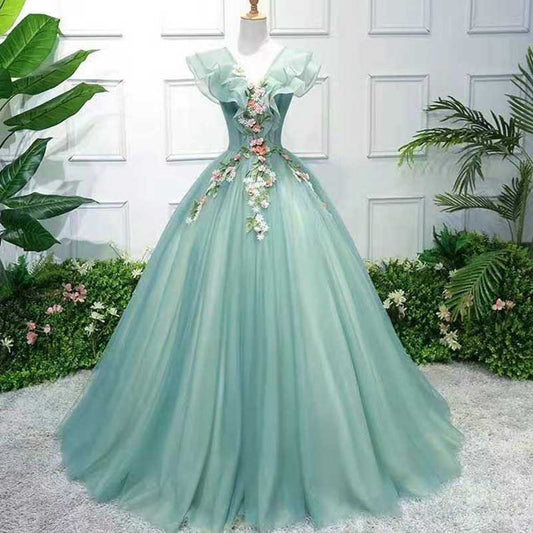 Sage Green Prom Dress Flying Sleeve Evening Ball Gown Dress