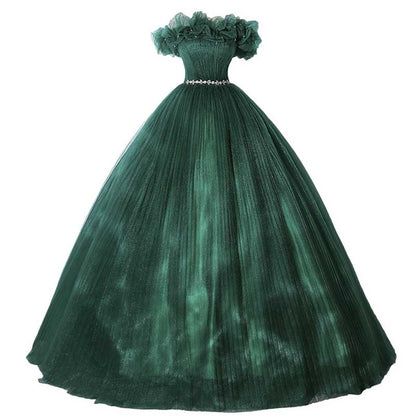 Custom Made Off-shoulder Emerald Green Ball Gown With Flowy Skirt