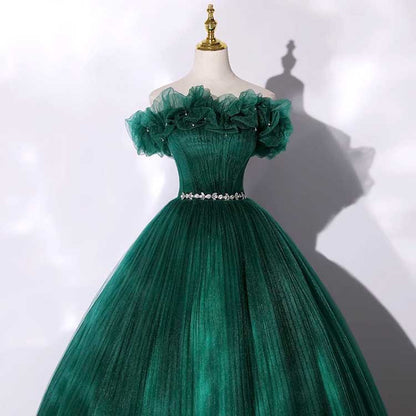 Custom Made Off-shoulder Emerald Green Ball Gown With Flowy Skirt