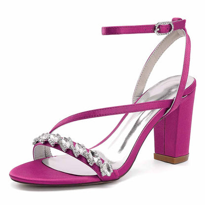 Dress Sandals Chunky Heel Wedding Heels Ankle Straps Shoes With Pearls