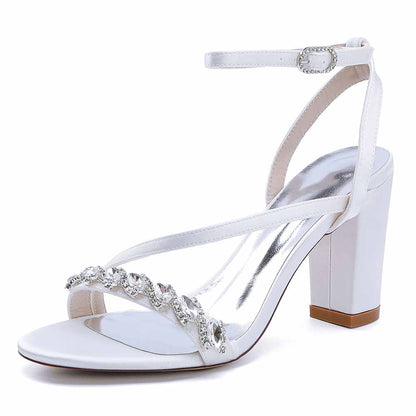 Dress Sandals Chunky Heel Wedding Heels Ankle Straps Shoes With Pearls