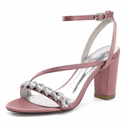 Dress Sandals Chunky Heel Wedding Heels Ankle Straps Shoes With Pearls