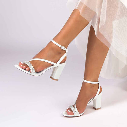 Dress Sandals Chunky Heel Wedding Heels Ankle Straps Shoes With Pearls