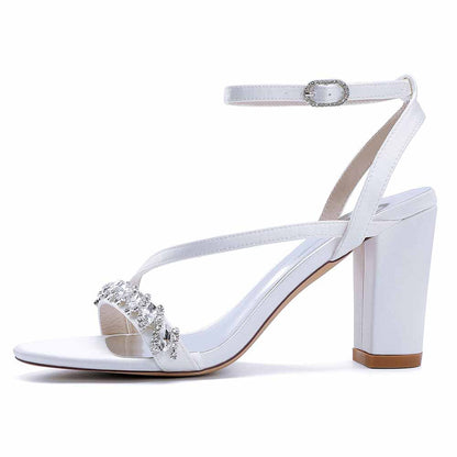 Dress Sandals Chunky Heel Wedding Heels Ankle Straps Shoes With Pearls