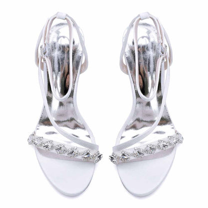 Dress Sandals Chunky Heel Wedding Heels Ankle Straps Shoes With Pearls