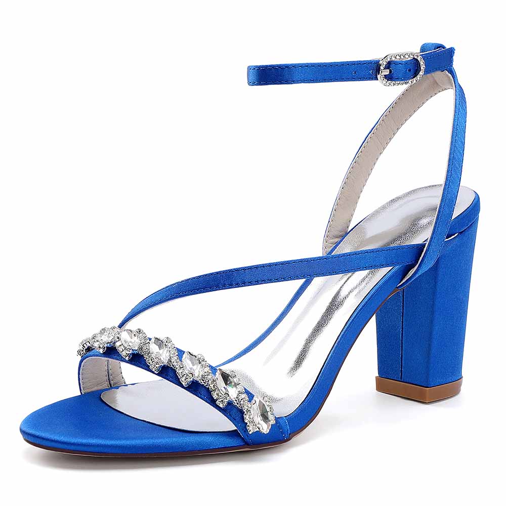 Dress Sandals Chunky Heel Wedding Heels Ankle Straps Shoes With Pearls