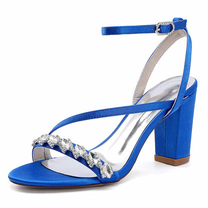 Dress Sandals Chunky Heel Wedding Heels Ankle Straps Shoes With Pearls
