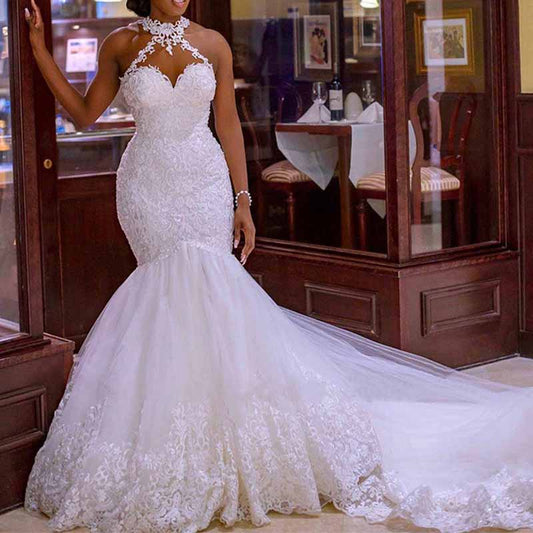 Lace Vintage Beaded Wedding Dress Mermaid Bridal Dress
