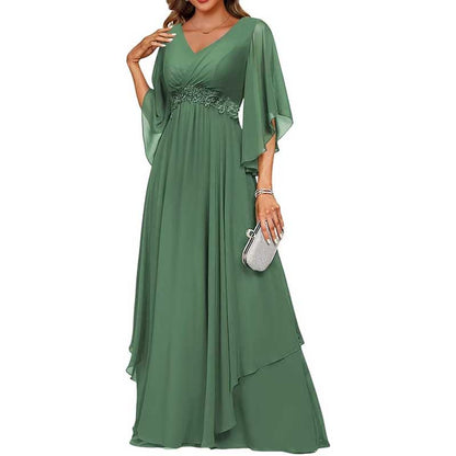 V-Neck Long Chiffon Bridesmaid Dress Breathable, Lightweight & Timeless