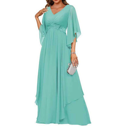 V-Neck Long Chiffon Bridesmaid Dress Breathable, Lightweight & Timeless